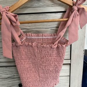 Dusty rose smocked crop with tie